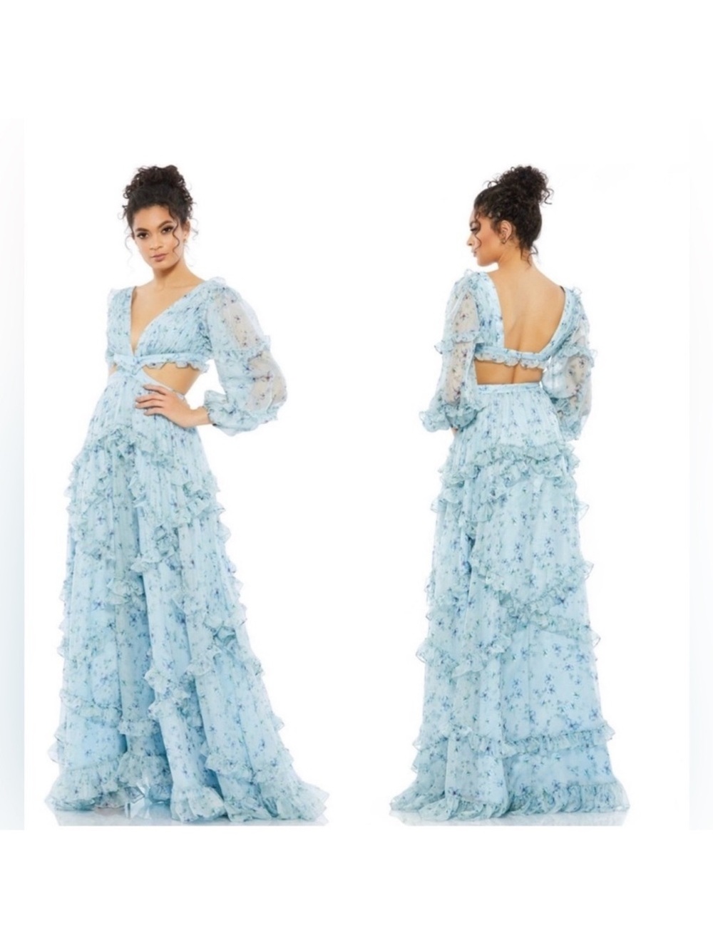 Mac Duggal 70249 Ruffle Tiered Floral Cutout Long Sleeve Gown
NWT Blue